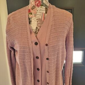 Dress & Cardigan Sweater Set, Mauve Sz S(4)